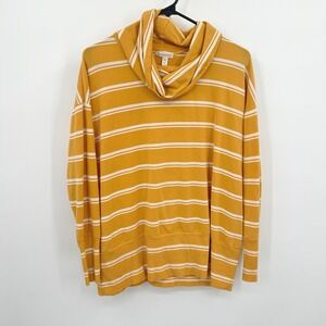 Garnet Hill Striped Cowl Neck Tunic Pullover XS Mustard Yellow Minimalist Cozy
